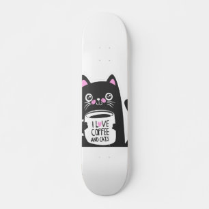 Skate Eu adoro café e gatos - Escolha a cor de fundo