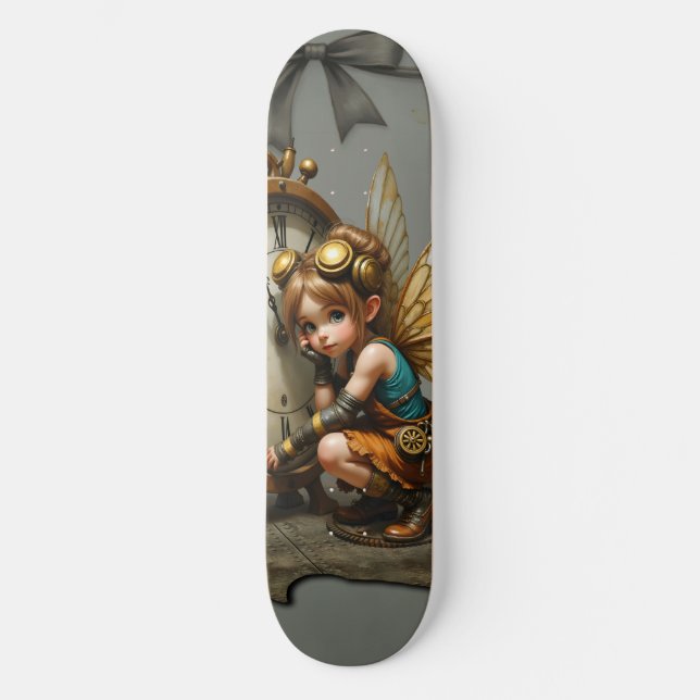 Skate Fada Steampunk com Asas de Ouro e Relógio Antiquad (Frente)