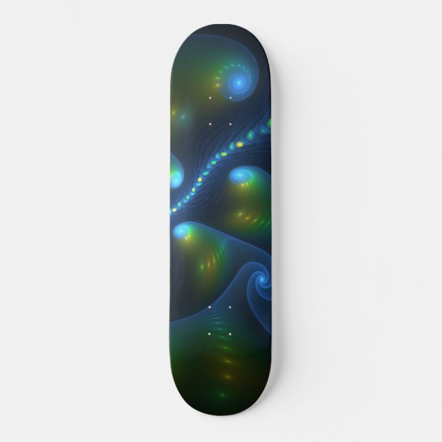 Skate Fantasy Luzes Abstrato Azul Verde Amarelo Fractal (Frente)