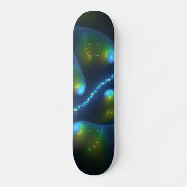 Skate Fantasy Luzes Abstrato Azul Verde Amarelo Fractal (Frente)