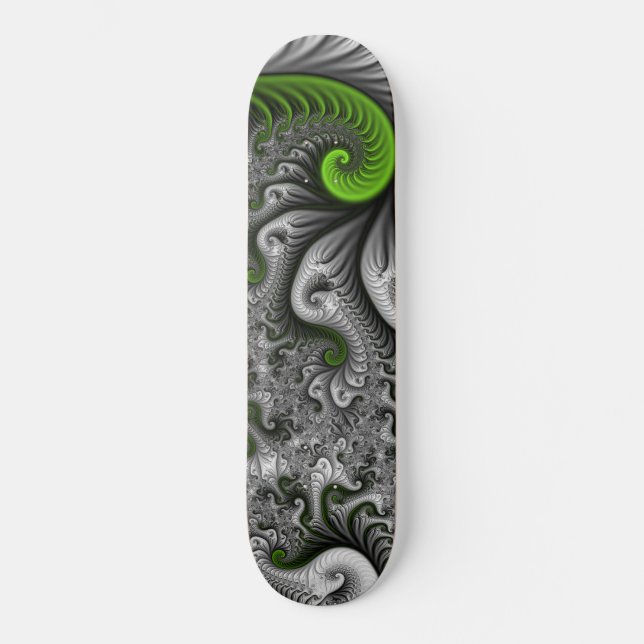 Skate Fantasy Mundo Verde E Arte Fractal Cinza (Frente)