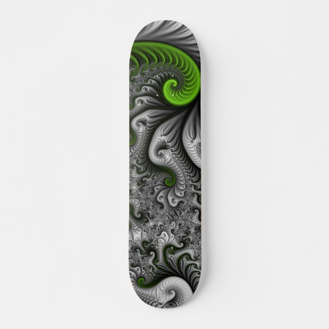 Skate Fantasy Mundo Verde E Arte Fractal Cinza (Frente)