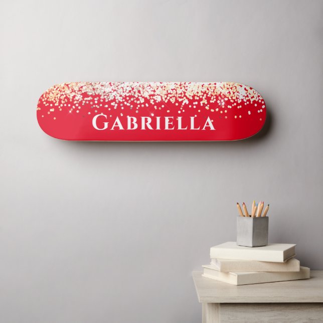 Skate Faux Glitter Dourado do Red Brass Nome personaliza (Arte de parede (Horz))