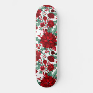Skate Feliz Flores De Poinsettia Vermelha Ivy Deixa Aqua