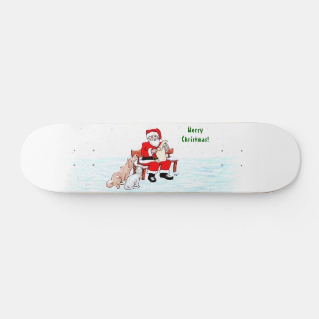 Skate Feliz Natal! Papai Noel com Gato e Cão (Horz)