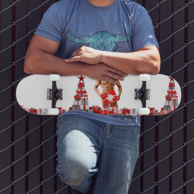 Skate Feliz Natal SlipperyJoe presente vermelho branco p (Ao ar livre 3)