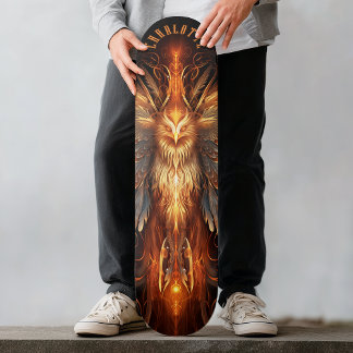 Skate Fênix Mítica com Padrões Tribais Fantasia Sombria