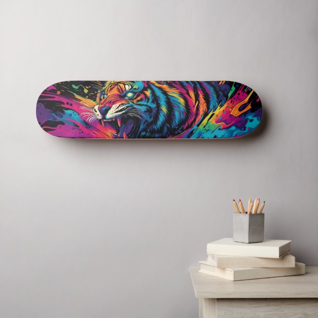 Skate Fierce Neon Colorful Tiger Design (Arte de parede (Horz))