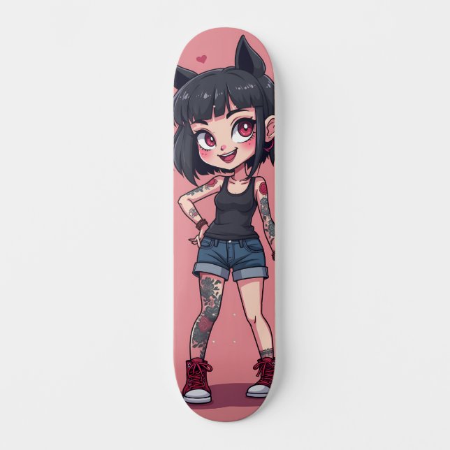 Skate Fille aux tatouages style cartoon (Frente)