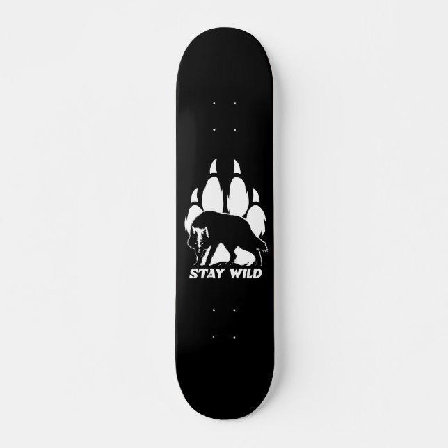 Skate Fique Selvagem - Silhueta de lobo e pegada (Frente)