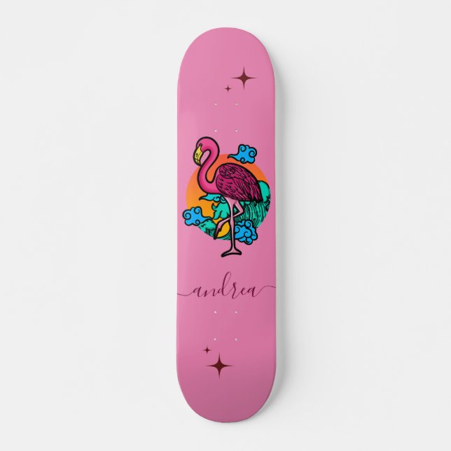 Skate Flamingo de Verão, cor-de-rosa, exótico, nome trop (Frente)