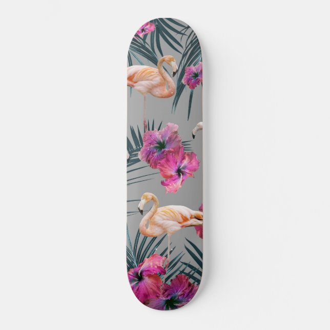 Skate Flamingo Hibiscus Jungle Siesta #1 #tropical (Frente)