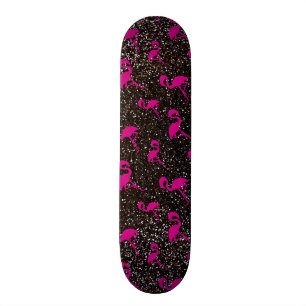Skate Flamingo preto do rosa do brilho