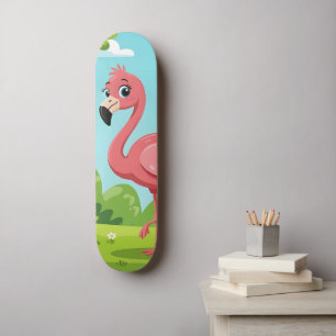 Skate Flamingo rosa brilhante fofo no jardim