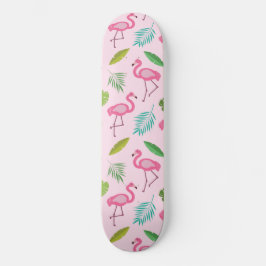 Skate Flamingo rosa-claro com padrão de folhas tropicais