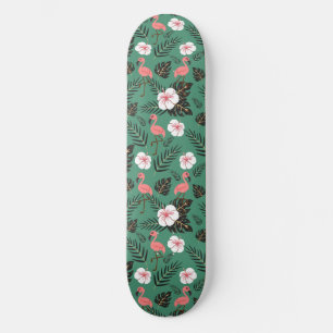 Skate Flamingo seamless pattern pink on green background