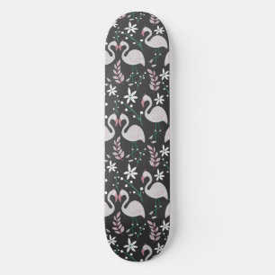 Skate Flamingo seamless pattern white on dark background