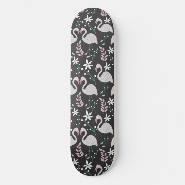 Skate Flamingo seamless pattern white on dark background (Frente)