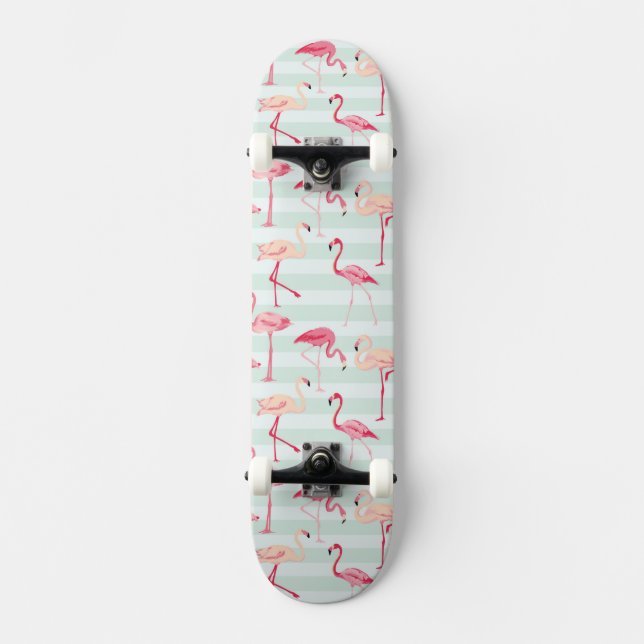 Skate Flamingos retros em listras da hortelã (Frente)