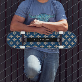Skate Fleur de Lis, Bege sobre Azul Marinho, Real, Seu N