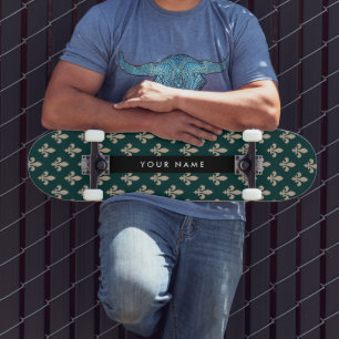 Skate Fleur de Lis, Bege sobre Verde, Real, Seu Nome