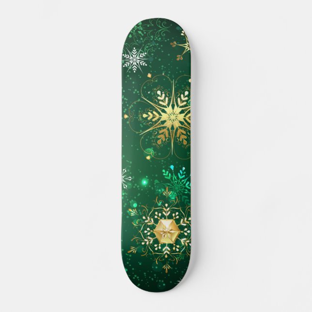 Skate Flocos de neve do Ouro Xmas em fundo verde (Frente)