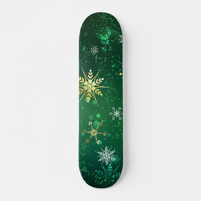 Skate Flocos de neve do Ouro Xmas em fundo verde (Frente)