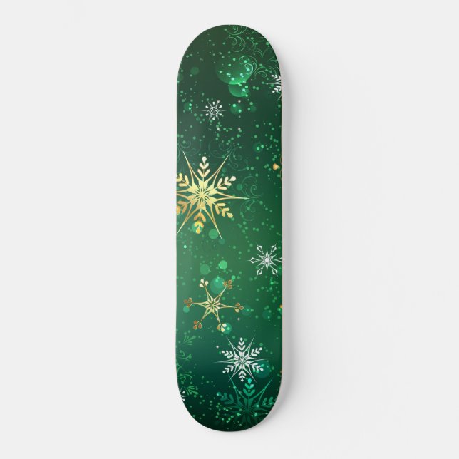 Skate Flocos de neve do Ouro Xmas em fundo verde (Frente)