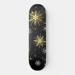 Skate Flocos de Neve Dourados de Natal em Fundo Preto