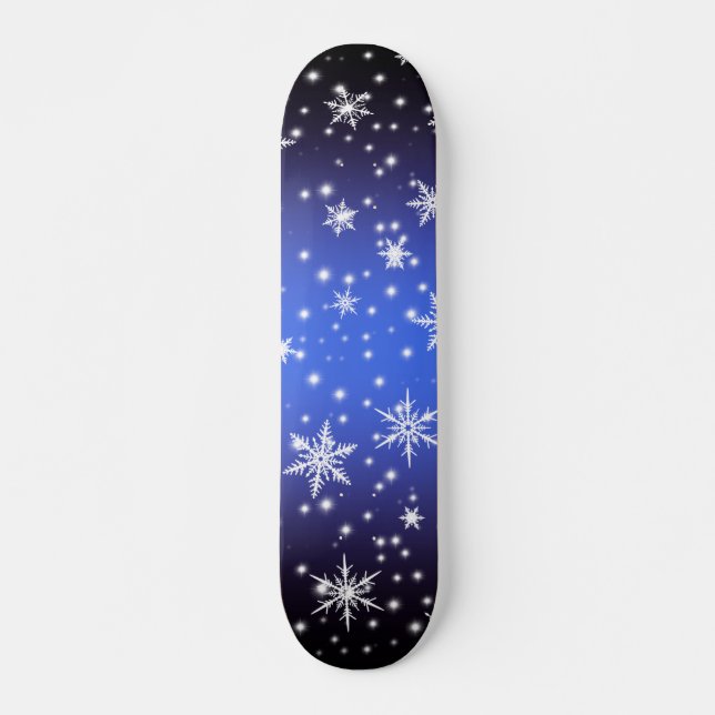 Skate Flocos de neve e faíscas sobre luz azul Marinho (Frente)
