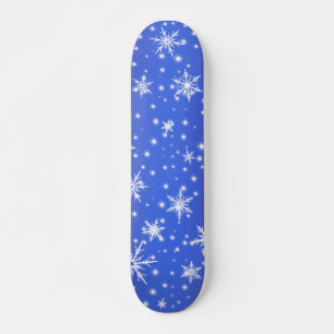 Skate Flocos de neve e faíscas sobre luz azul Marinho