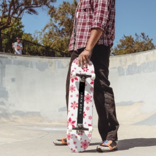 Skate Flocos de neve vermelhos, seu nome, personalize