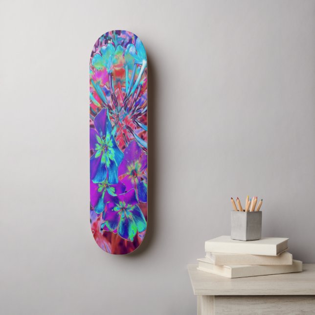 Skate Flor Abstrata Roxa e Azul em Flor (Arte de parede)
