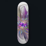 Skate Flor de Arte Abstrato, Enérgica e Colorida<br><div class="desc">Uma flor de fantasia multicolorida e poderosa, arte floral fractal única. Design para seu skate decorativo incomum e muito mais.</div>