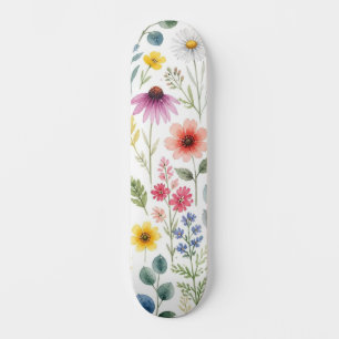 Skate Flor de Campo Floral Botânico Aquarela Selvagem