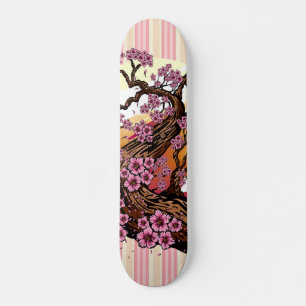 Skate Flor de Cerejeira Pastel Listrada Pôr do Sol Japon