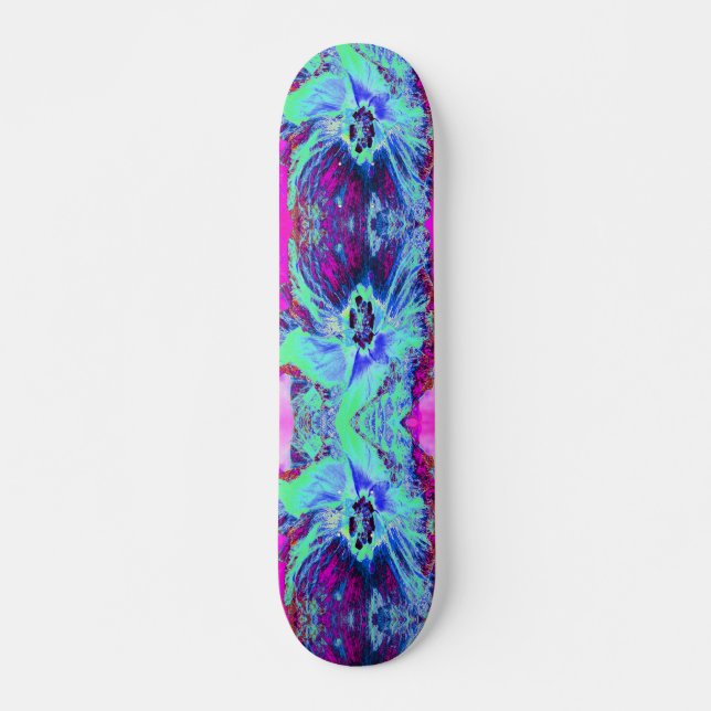 Skate Flor de Hibisco Azul e Verde Psikedélico Retro (Frente)