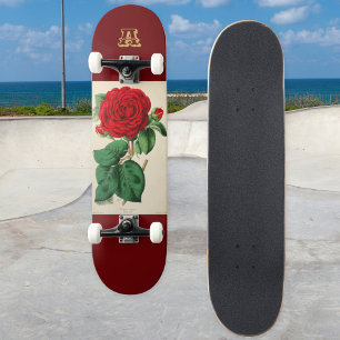 Skate Flor de Rosa Vermelha Imagem Vintage Monograma Per
