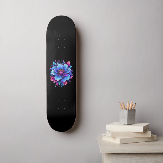 Skate Flor de Turquesa (Arte de parede)