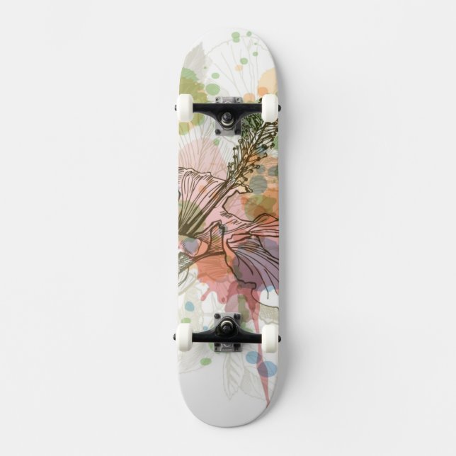 Skate Flor do hibiscus & fundo da aguarela (Frente)