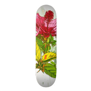 Skate Flor do hibiscus - pintura da aguarela