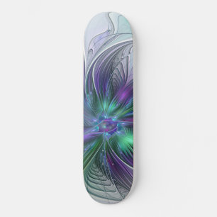 Skate Flor Verde Roxo Moderna Abstrato de Arte Fractal