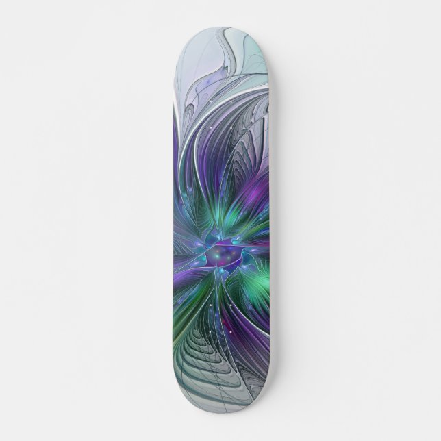 Skate Flor Verde Roxo Moderna Abstrato de Arte Fractal (Frente)