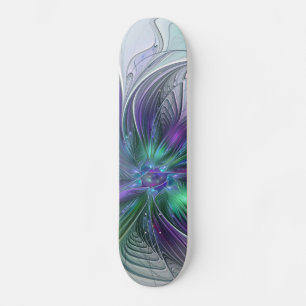 Skate Flor Verde Roxo Moderna Abstrato de Arte Fractal