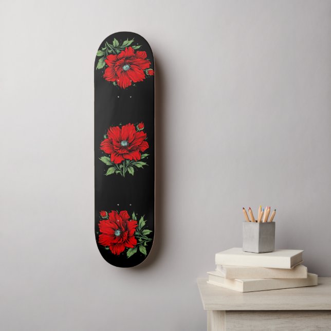Skate Flor Vermelha (Arte de parede)