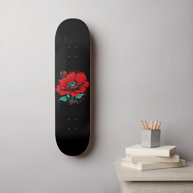 Skate Flor Vermelha Fofa (Arte de parede)