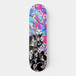 Skate Floral Azul de Abstrato de Gato Preto de Cereja