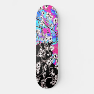 Skate Floral Azul de Abstrato de Gato Preto de Flor 