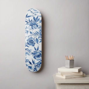 Skate Floral Botânico em Aquarela Azul Chinoiserie