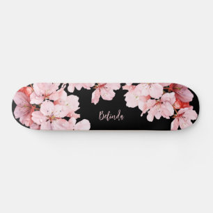 Skate Floral Cereja Blossom Monograma Negra Rosa Menina